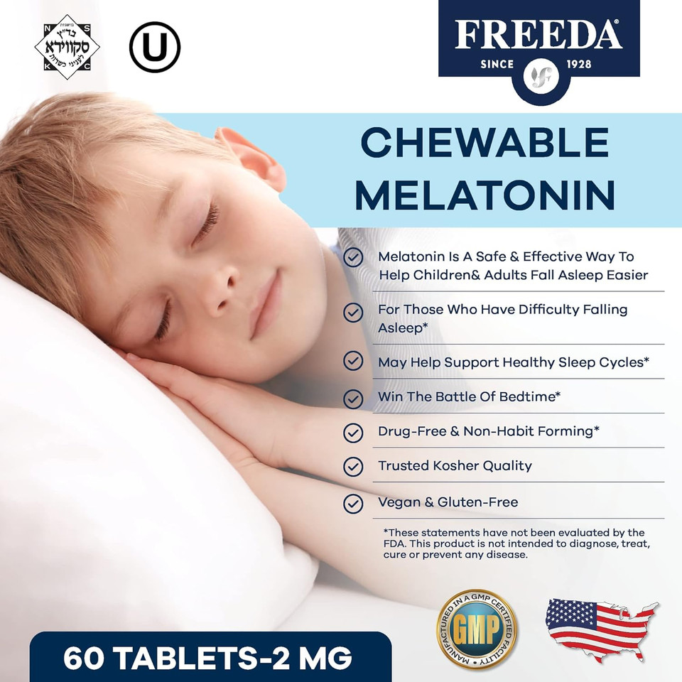 Freeda Melatonin 2Mg Sugar-Free Chewables  Natural Sleep Aid For Adults & Kids  Vegan, Kosher, Gluten-Free, Non-Gmo, Easy Bedtime Support  240 Tablets