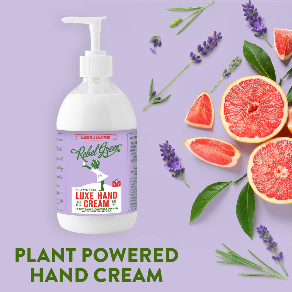 Rebel Green Luxe Hand Cream Moisturizer, Natural Hand Lotion With Shea Butter - Dry Hand Lotion - Hand Moisturizer With Fresh Lavender & Grapefruit Scent - (16 Ounce Bottle, 4 Pack)