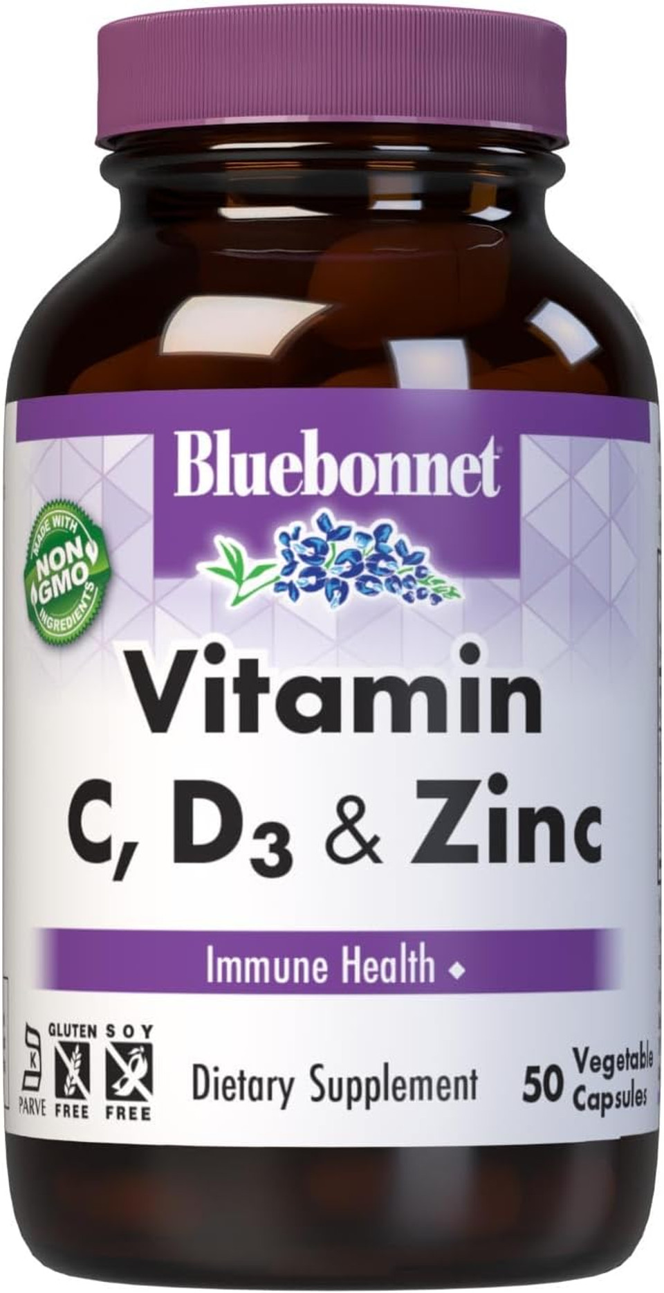 Bluebonnet Nutrition Vitamin C, D3 & Zinc, For Immune Health And Respiratory Function*, Soy-Free, Gluten-Free, Non-Gmo, Kosher Certified, Dairy-Free, 100 Vegetable Capsules, 100 Servings