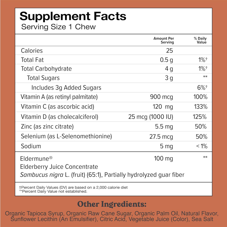 Chewsy - 6-In-1 Immune Support Fruity Chews With Elderberry - Vitamin C, A And D, Zinc And Selenium - Individually Wrapped - 6-Day Supply
