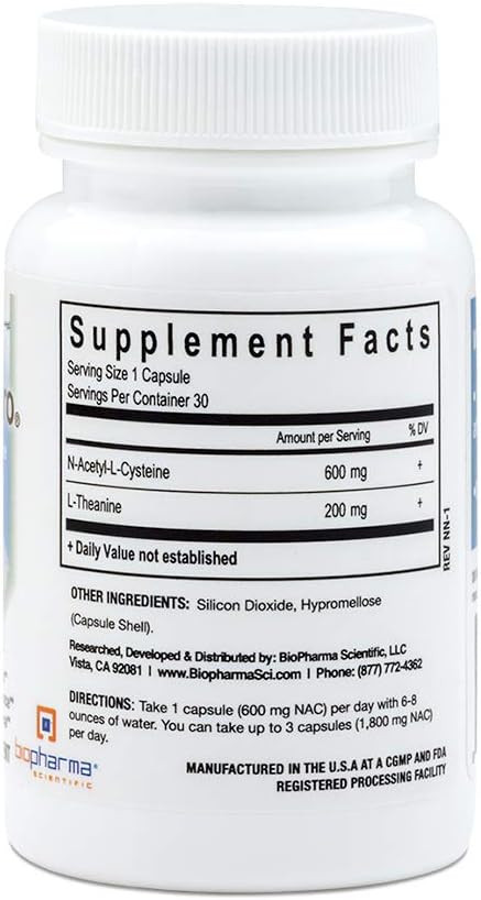 Biopharma Scientific Nanoneuro: Brain Support, N-Acetyl-L-Cysteine 600Mg, L-Theanine 200Mg, Improve Memory And Boost Focus, Energy, Memory, Mood, Clarity, 30 Servings