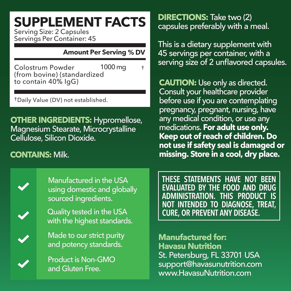 Grass Fed Colostrum Supplement For Immune And Gut Health - 1000Mg Bovine Colostrum Per Serving With 40% Igg - 60 Count - Non-Gmo, Gluten-Free Colostrum Capsules For Adults - 30 Day Supply