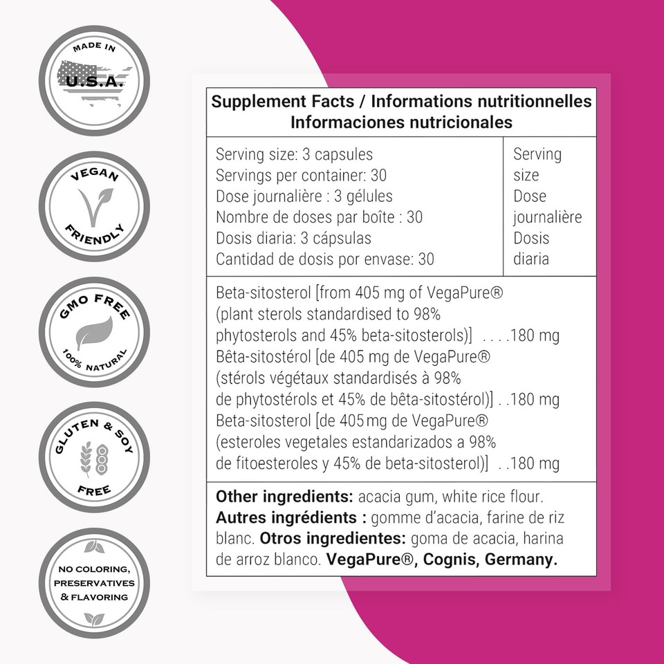 Supersmart - Beta-Sitosterol 180 Mg Per Day (Vegapure ®) - Prostate & Urinary Health - Reduce Need To Urinate Frequently | Non-Gmo & Gluten Free - 90 Vegetarian Capsules