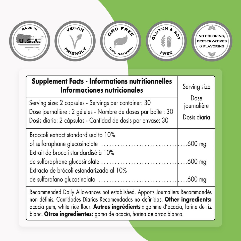 Supersmart - Broccoli Sulforaphane 300 Mg - Standardized To 10% Sulforaphane Glucosinolate - Immune System Booster | Non-Gmo & Gluten Free - 60 Vegetarian Capsules