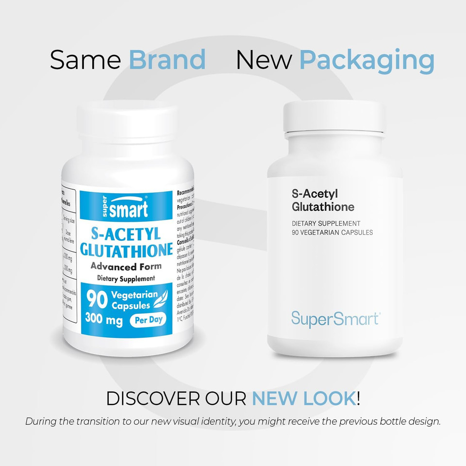 Supersmart - S-Acetyl Glutathione 300 Mg Per Day (Gsh) - Tripeptide Antioxidant Protects Against Damage Dna Cells | Non-Gmo & Gluten Free - 90 Vegetarian Capsules