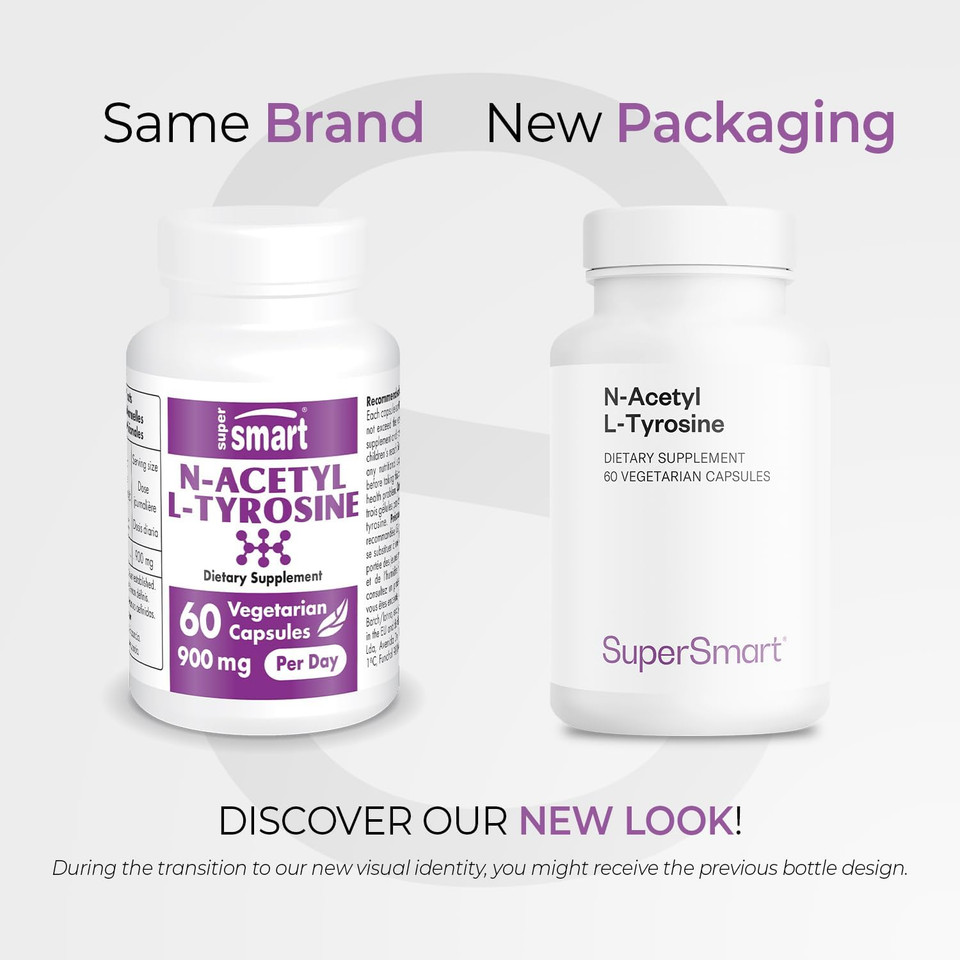 Supersmart - N-Acetyl L-Tyrosine Supplement 900Mg Per Day (High Strength) - Nalt N-Acetyl L-Tyrosine - Nootropic Amino Acids | Non-Gmo & Gluten Free - 60 Vegetarian Capsules