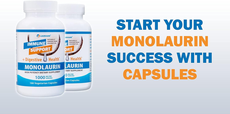 Monolaurin Supplement For Immune Support - Gut Health - 1000Mg Per Serving- 100 Count