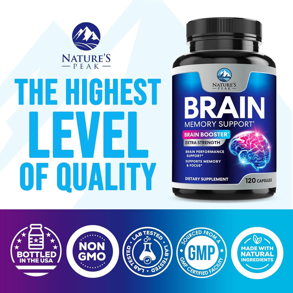 Brain Memory Supplement Pills - Nootropics Support For Concentration, Clarity, Alertness & Focus - Brain Health With Bacopa, Cognitive Vitamins, Phosphatidylserine, Dmae - Brain Booster - 60 Capsules
