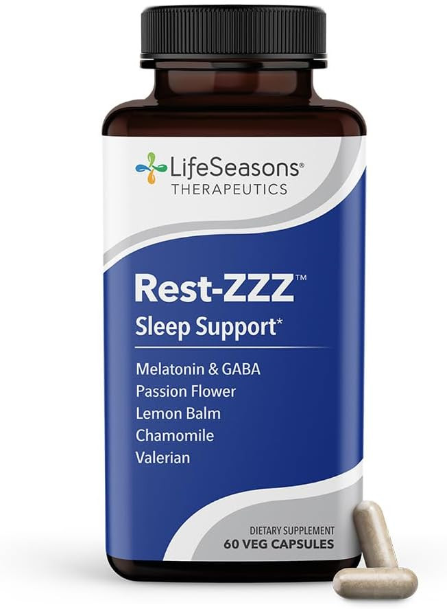 Lifeseasons Rest-Zzz Melatonin Free - Sleep Support Supplement - Calms Nervous System - Eases Restlessness & Nerve-Related Sleeplessness - Magnesium Gaba & Chamomile - 60 Capsules