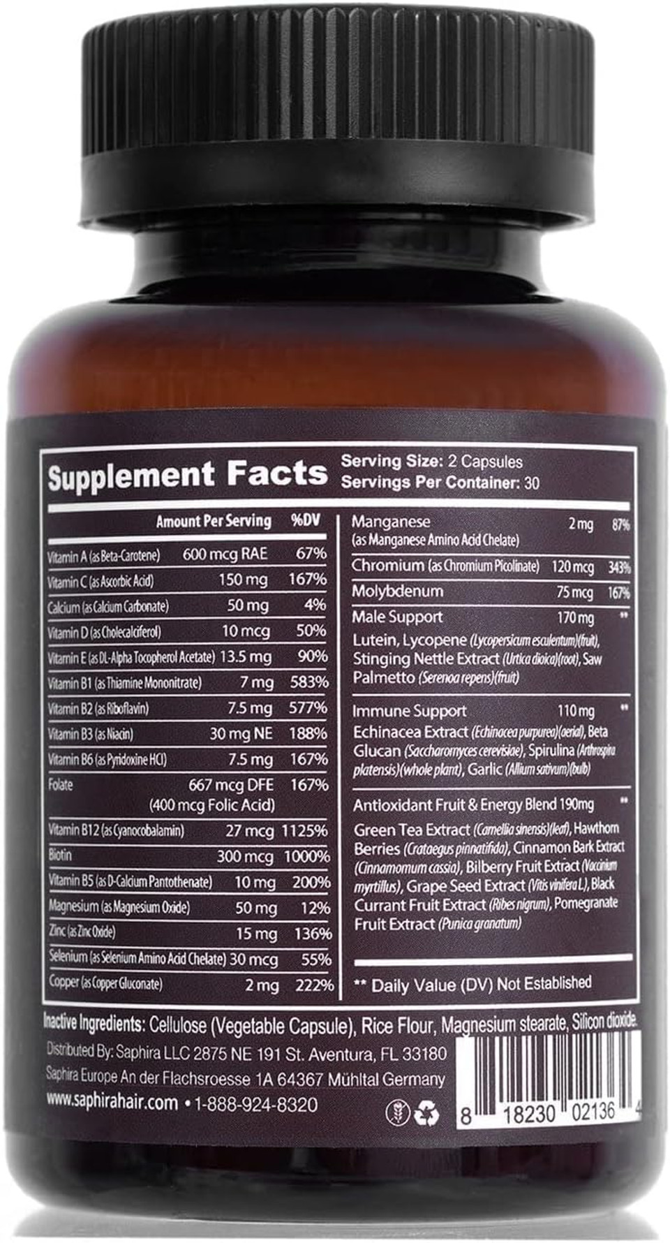 Saphira Hydrating Hair Support Supplement For Dry Damaged Hair With Copper And Calcium, 60 Capsules, 1 Month Supply Saphira Hydrating Hair Support Supplement For Dry Damaged Hair With Copper And Calcium, 60 Capsules, 1 Month Supply