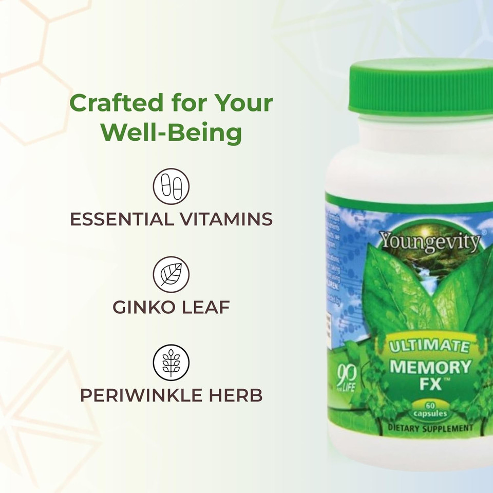 Youngevity Ultimate Memory Fx: Ginkgo Leaf, Periwinkle Herb + Vitamins To Support Brain Function And Memory - Brain Health, Memory Retention Supplement (60 Capsules)