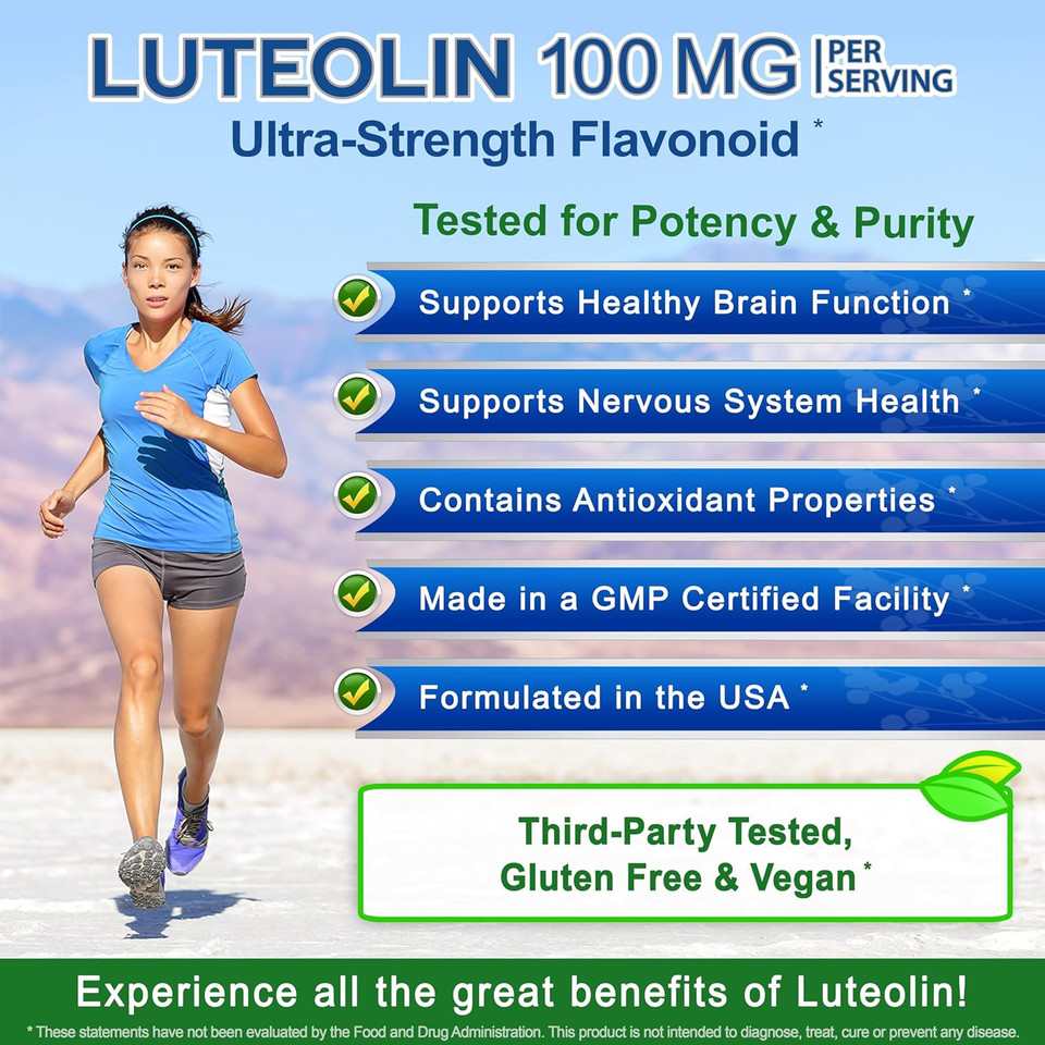 Luteolin 100Mg - 120 Capsules - Luteolin Supplement & Powder Complex Pills Commonly Taken With Quercetin - Supports Brain & Memory Health