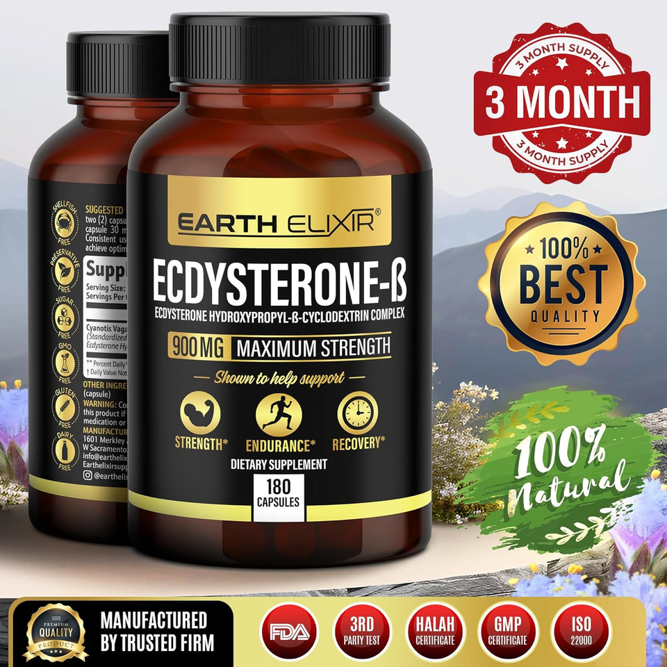 Ecdysterone Supplements 900Mg (180Capsules)  Made In Usa - Muscle Building Supplements For Men W/ 95% Beta Ecdysterone W/Hydroxypropyl-ß-Cyclodextrin For Enhanced Bioavailability