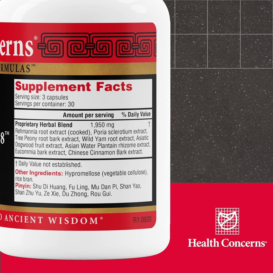 Health Concerns Rehmannia 8 - Kidney Cleanse Detox & Repair Supplement - Back Discomfort & Urinary Tract Health For Women & Men - Traditional Chinese Herbal Formula For Backaches - 90 Capsules