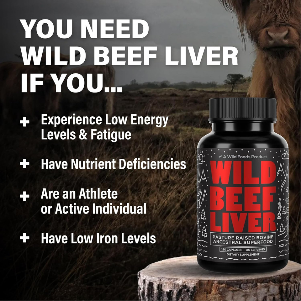 Wild Foods Beef Liver Capsules - Grass-Fed & Pasture-Raised | 3000Mg Ancestral Supplement For Natural Energy & Immune Support | Organ Supplement For Men & Women | Keto, Paleo, Carnivore (120 Softgels)