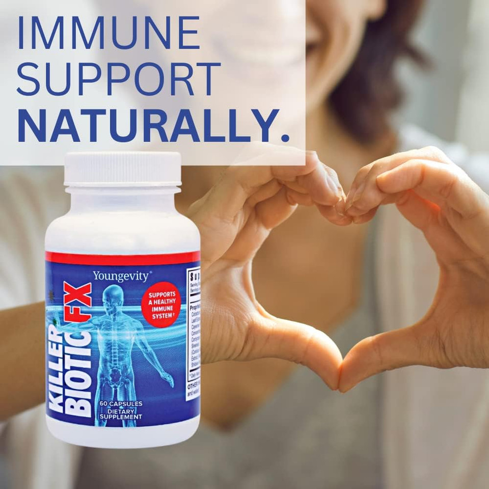 Youngevity Killer Biotic Fx - Immune System Support | Sourced From Bee Propolis, Mushrooms & Colostrum | Natural Immunity Support | 120 Capsules (2 Pack)