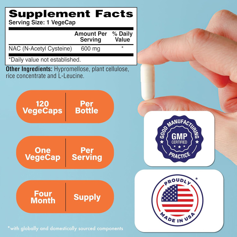 Health Thru Nutrition Nac N-Acetyl-Cysteine 600Mg 120 Capsules | Vegan Certified | The Purest Nac Supplement | Supports Healthy Lung Liver Functions & Cellular Health | Non-Gmo Soy & Gluten Free
