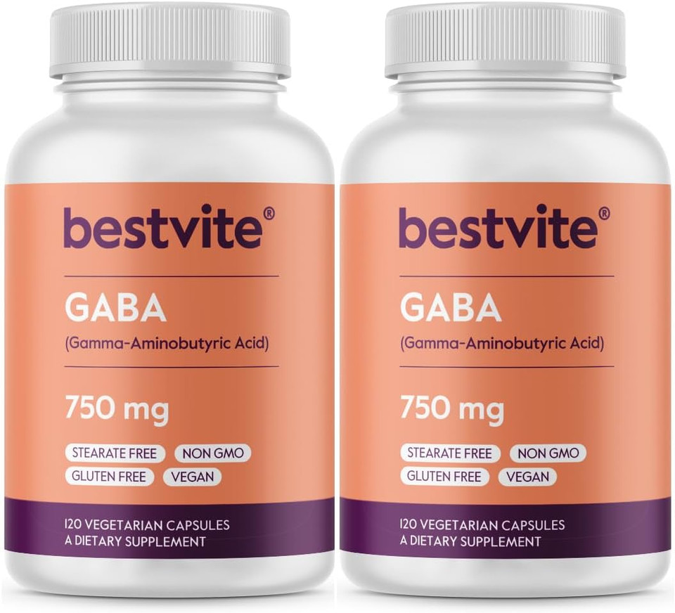 Bestvite Gaba 750Mg Per Capsule (120 Vegetarian Capsules) - No Stearates - No Fillers - Vegan - Gluten Free - Non Gmo