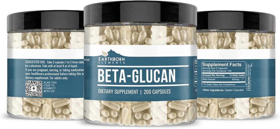 Earthborn Elements Beta Glucan, 200 Capsules, Pure & Undiluted, No Additives
