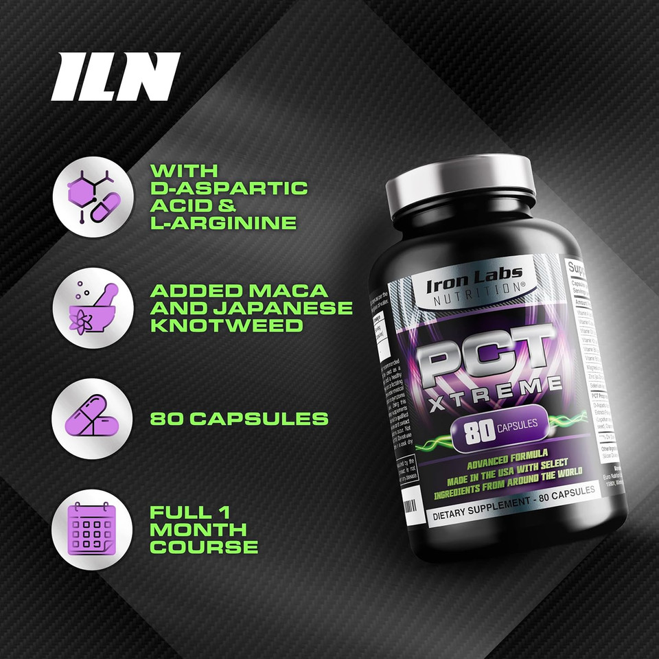 Iron Labs Nutrition Pct Xtreme - Pct Supplement For Men - 4 Week Course - Post Cycle Support Booster (80 Capsules)