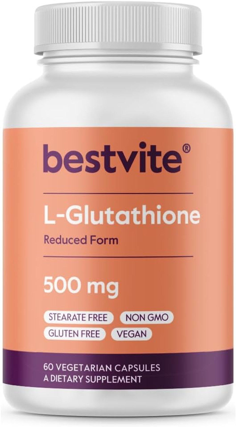 Bestvite L-Glutathione 500Mg (120 Vegetarian Capsules) (60 X 2) - No Stearates - Vegan - Non Gmo - Gluten Free