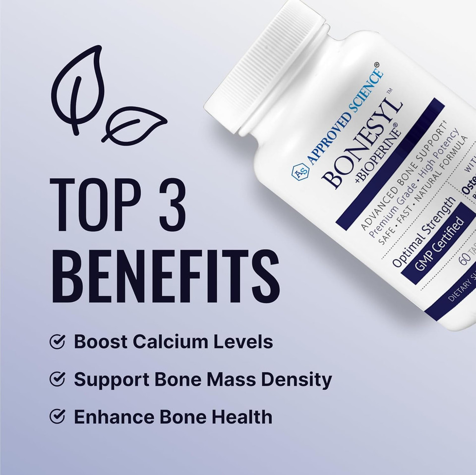 Approved Science Bonesyl - Strengthen Bones, Limit Bone Density Loss - Maintain Overall Bone Health - K2, Bioperine, And Magnesium - 60 Tablets - Vegan - Made In Usa