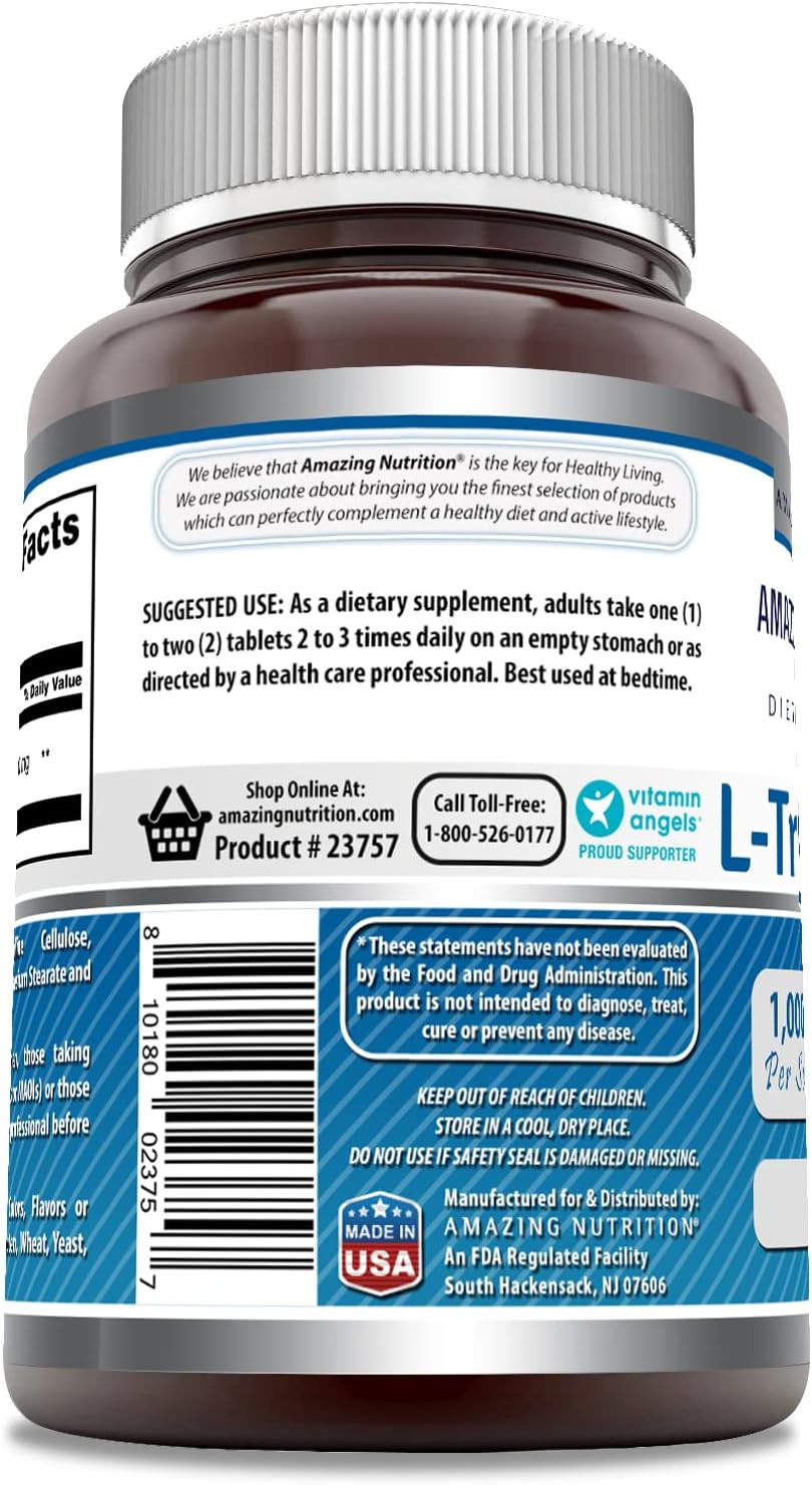 Amazing Formulas L-Tryptophan 1000Mg Tablets Supplement | Non-Gmo | Gluten Free | Made In Usa (120 Count)