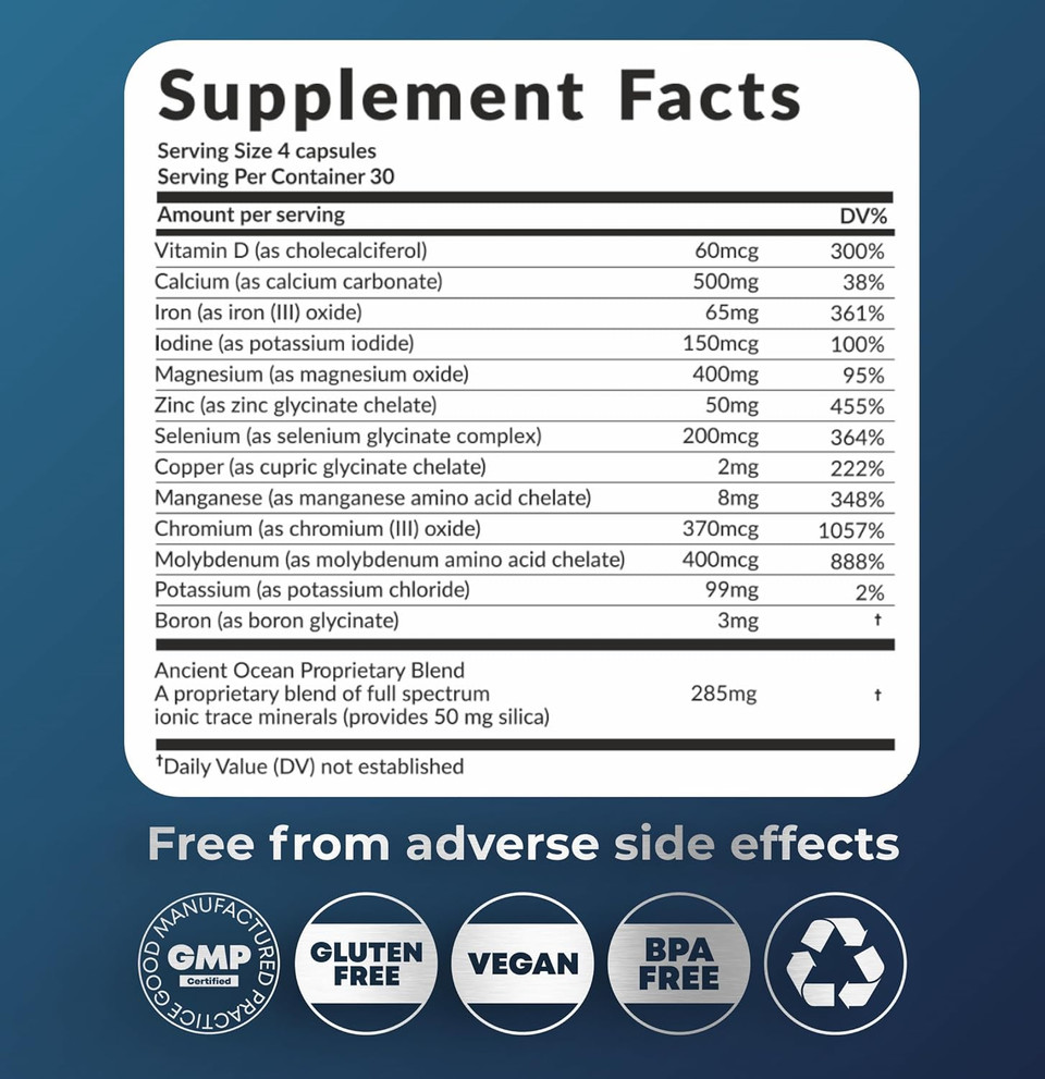 Multimineral Supplement Magnesium Complex With Trace Minerals For Immune Support - Potassium Magnesium Supplement Calcium Vitamin D Zinc Cooper Boron Supplement For Men Women - 120 Capsules