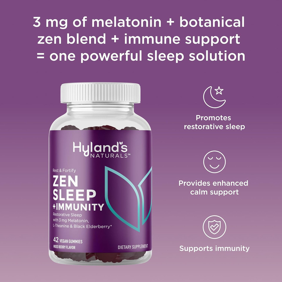 Hyland'S Rest And Fortify Zen Sleep Aid And Immune Support, 42 Vegan Gummies, With Melatonin And L-Theanine For Sleep Support And Organic Black Elderberry, Vitamin C And Zinc