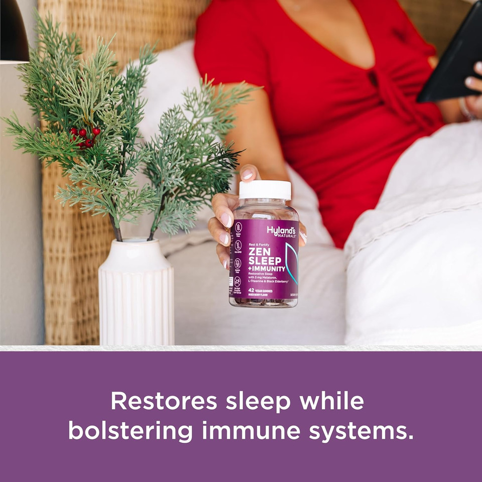 Hyland'S Rest And Fortify Zen Sleep Aid And Immune Support, 42 Vegan Gummies, With Melatonin And L-Theanine For Sleep Support And Organic Black Elderberry, Vitamin C And Zinc