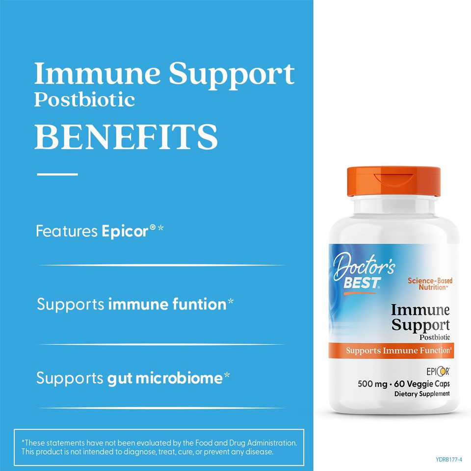 Doctors Best Immune Support Postbiotic, Supports Immune Function, Non-Gmo, Gluten Free, Vegan 60 Veggie Caps