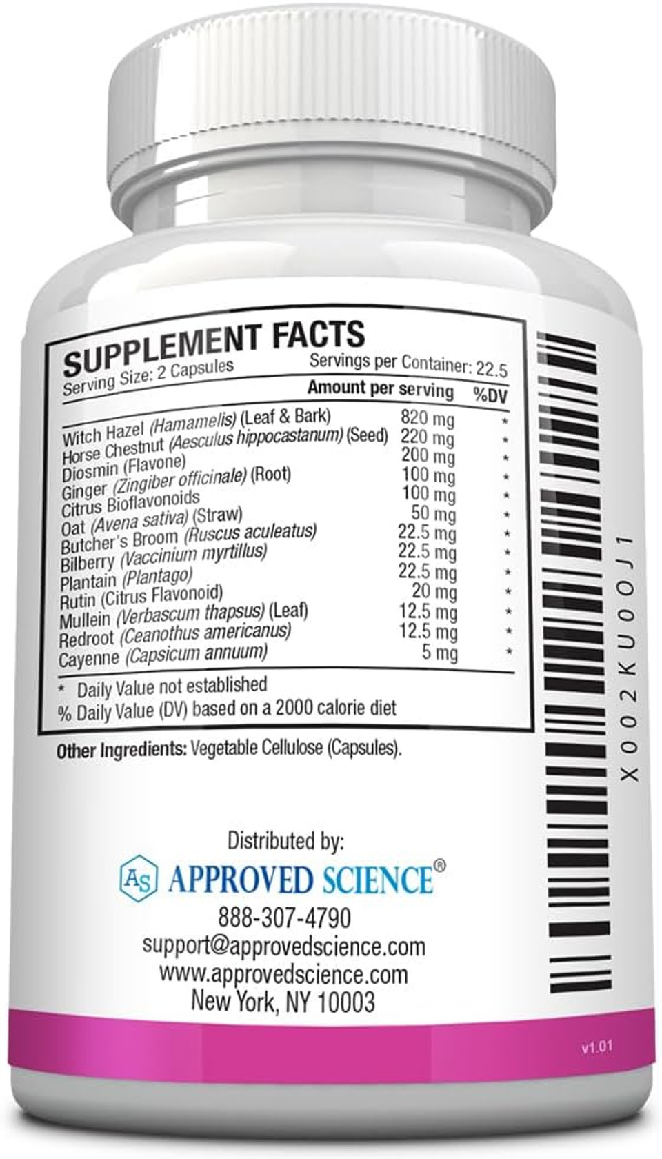 Approved Science Varicosil - Varicose Veins Support Supplement - 1 Bottle (45 Capsules) + 1 Cream (2Fl Oz) - Vegan