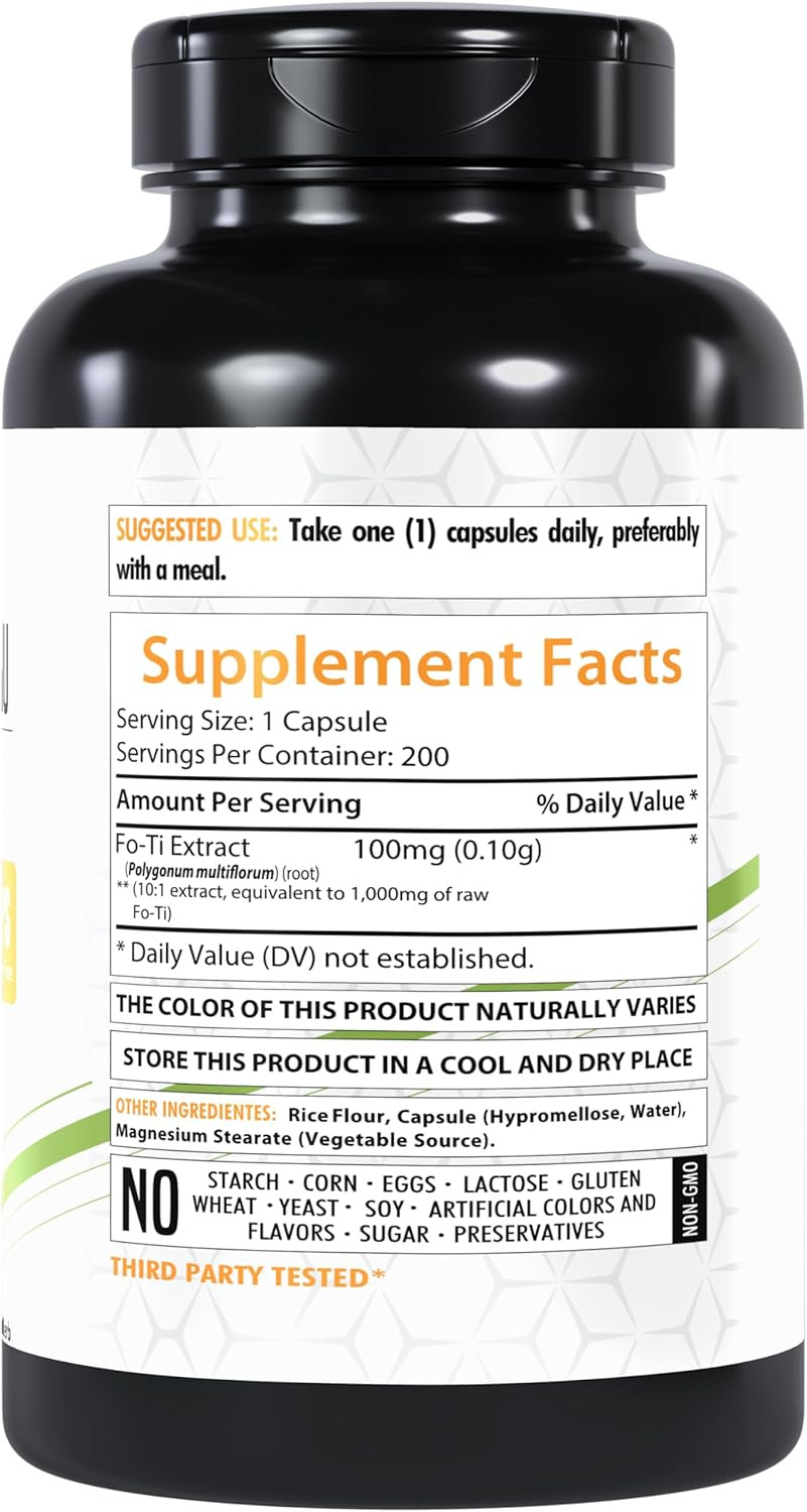 Fo-Ti He Shou Wu, 1000Mg | 200 Veg Capsules | Herbal Supplement | Gluten-Free | Non-Gmo