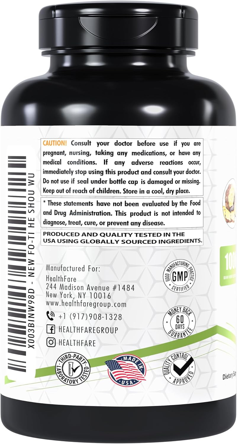 Fo-Ti He Shou Wu, 1000Mg | 200 Veg Capsules | Herbal Supplement | Gluten-Free | Non-Gmo