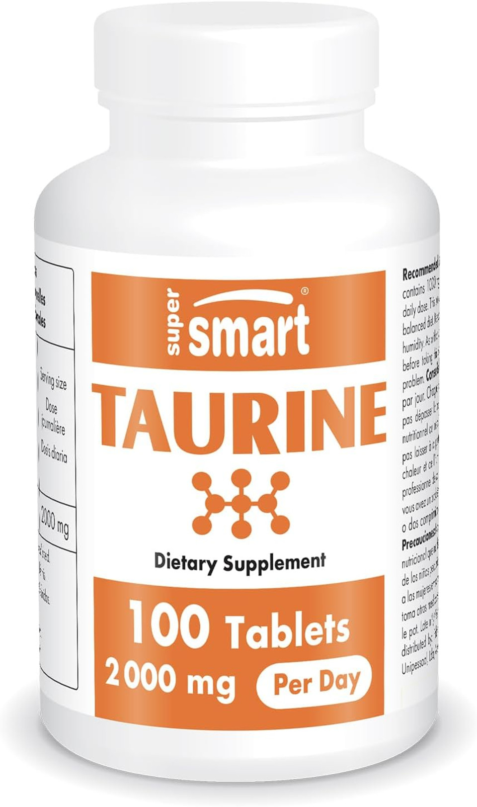 Supersmart - Taurine Supplement 2000Mg Per Day (High Strength) - Amino Acid - Sport Nutrition | Non-Gmo & Gluten Free - 100 Tablets