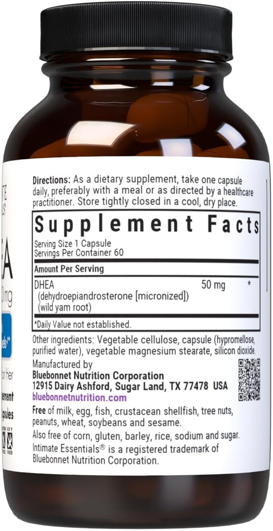 Bluebonnet Nutrition Intimate Essentials Dhea 50Mg, For Fertility Function And Optimal Hormone Levels In Both Men And Women*, Non-Gmo, Vegan, Gluten-Free, 60 Vegetable Capsules, 60 Servings