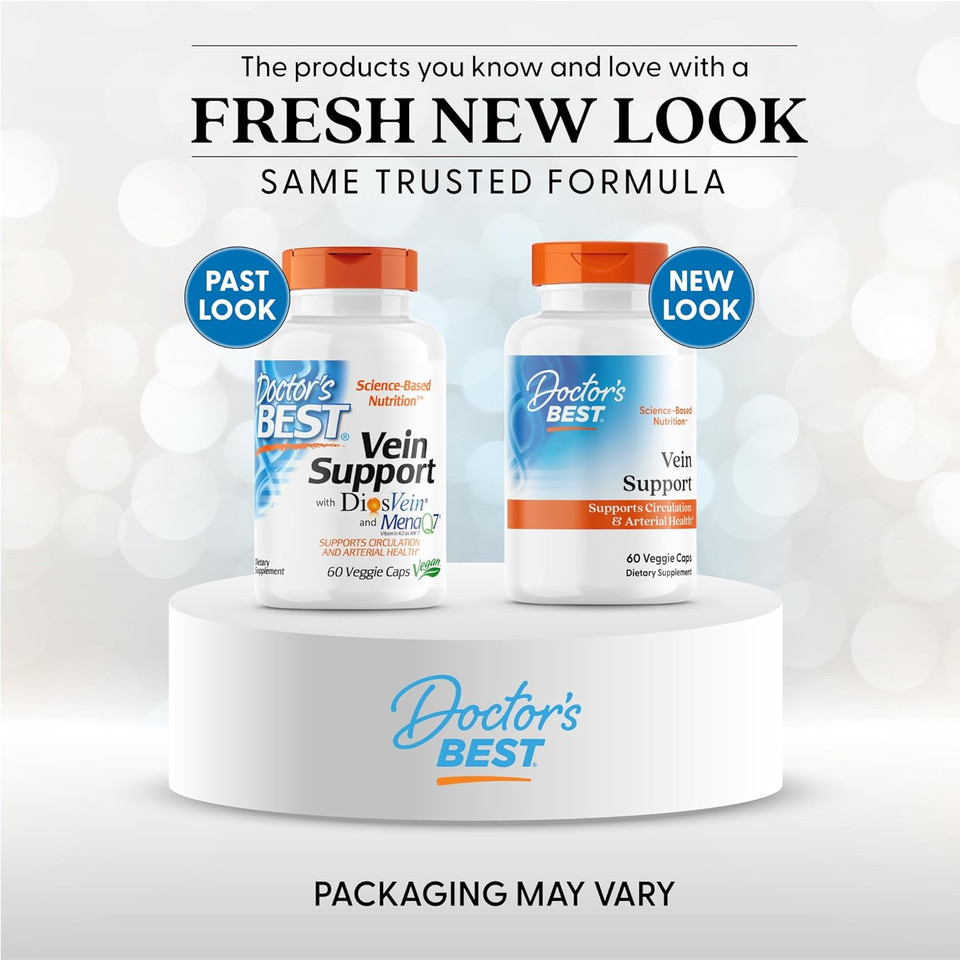 Doctors Best Vein Support, Supports Circulation & Arterial Health, Non-Gmo, Gluten Free, Soy Free, Vegan 60 Veggie Caps