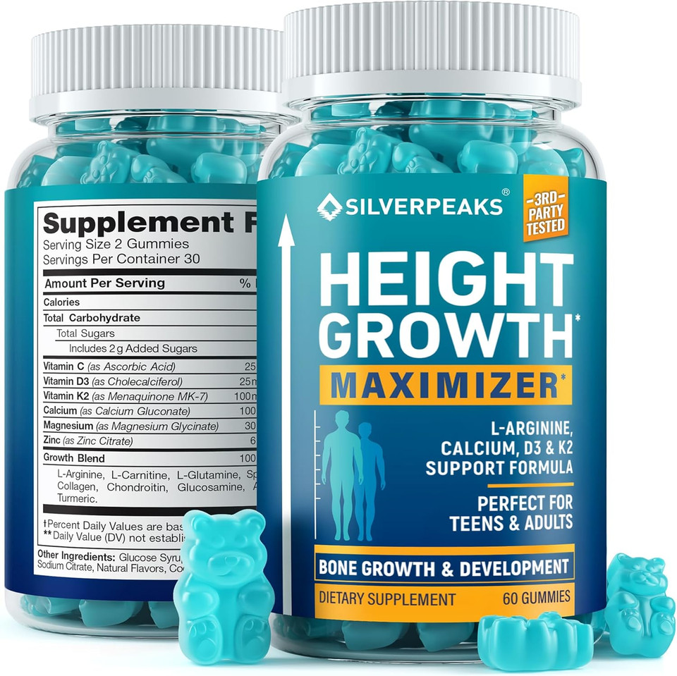 Height Growth Gummies For Kids, Teens & Adults, Natural Growth Support Supplement With Calcium, Vitamin D3, K2, Magnesium, Zinc & More, Natural Height Growth Maximizer Supplement, 60 Pcs