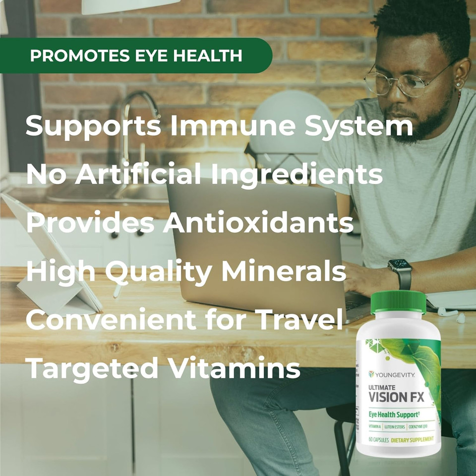 Youngevity Ultimate Vision Fx - Eye Vitamin & Mineral Supplement Blend - Lutein, Coq10, Vitamins A, C, E, Zinc, Chromium, Selenium For Eye Health (60 Capsules - 4 Pack)