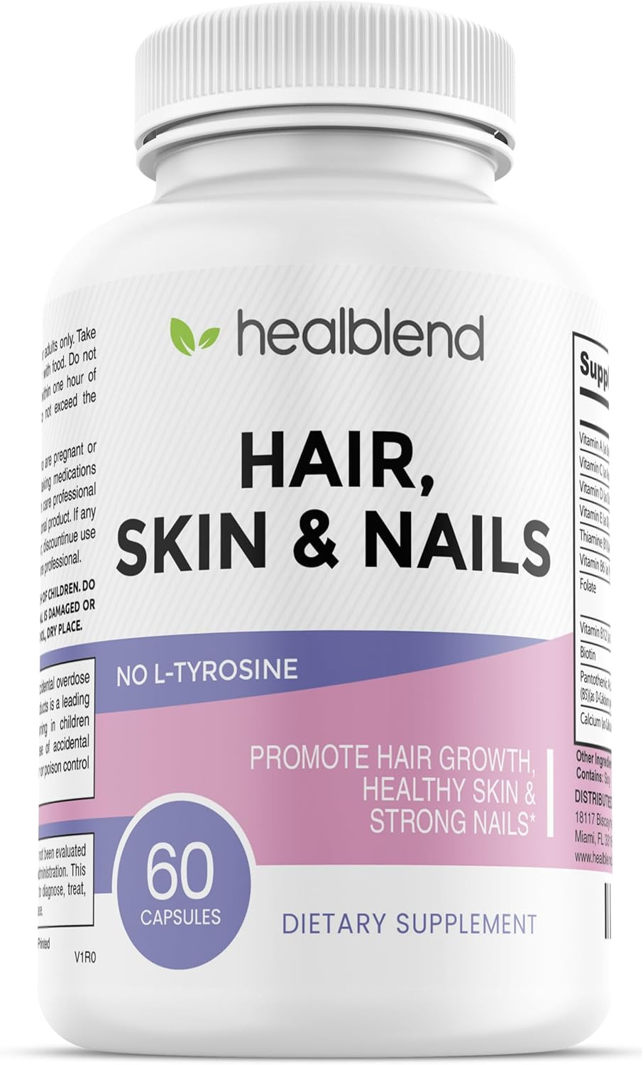 Healblend Hair Skin And Nails Vitamins For Women With Biotin 5000 Mcg, Iron And Manganese | Vegan, Non-Gmo | 60 Capsules