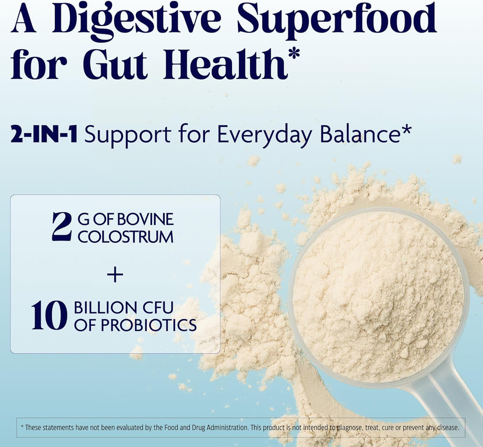 Enzymedica, Colostrum, Powder With Probiotics, Colostrum For Women, 2G, Bovine Colostrum, + 10 Billion Cfu, Grass-Fed, Gut & Immune Support, Colostrum Supplement, 30 Servings