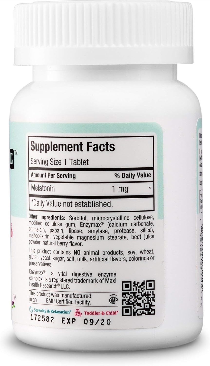 Maxi Health 1Mg Melatonin Chewables  Adults & Kids Melatonin To Encourage Natural Sleep  Non-Habit Forming Kosher Sleep Supplement With Enzymax For Fast-Acting Support (200 Units)