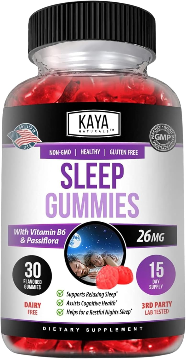 Kaya Naturals Melatonin Gummies (26Mg) Health Supplement & Sleep Aid For Adults, Helps You Fall Asleep Naturally, Vitamin B6 Gummies - 60 Gummy Vitamins For Women & Men - 30-Day Supply