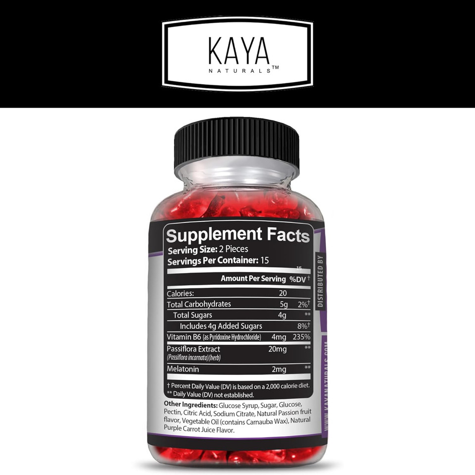 Kaya Naturals Melatonin Gummies (26Mg) Health Supplement & Sleep Aid For Adults, Helps You Fall Asleep Naturally, Vitamin B6 Gummies - 60 Gummy Vitamins For Women & Men - 30-Day Supply
