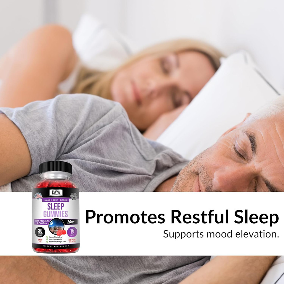 Kaya Naturals Melatonin Gummies (26Mg) Health Supplement & Sleep Aid For Adults, Helps You Fall Asleep Naturally, Vitamin B6 Gummies - 60 Gummy Vitamins For Women & Men - 30-Day Supply