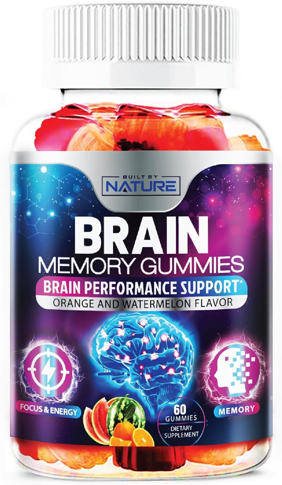 Nootropic Brain Booster Gummies Supplement - Memory, Focus & Concentration Gummy With Vitamins B6 & B12, Proven And Tested Phosphatidylserine - Natural Cognitive Function & Energy Boost, 60 Gummies