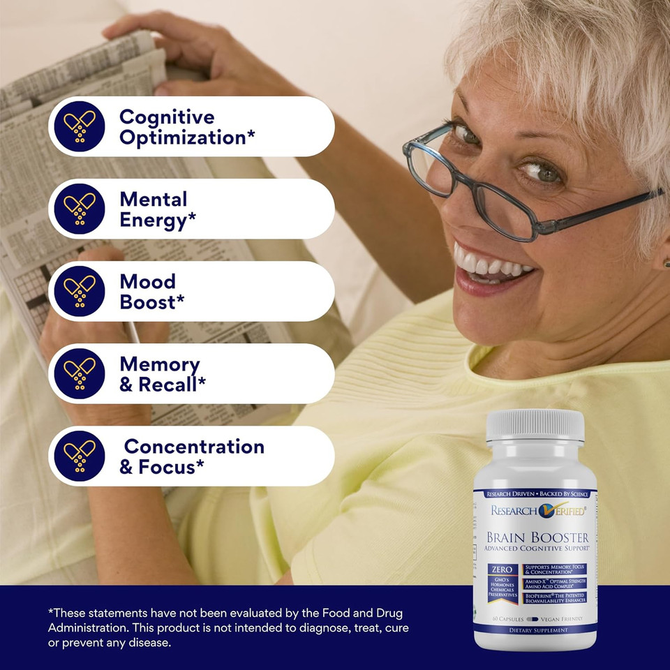 Brain Booster - Nootropic Supplement To Enhance Cognitive Function - 180 Vegan Friendly Capsules - 3 Bottles