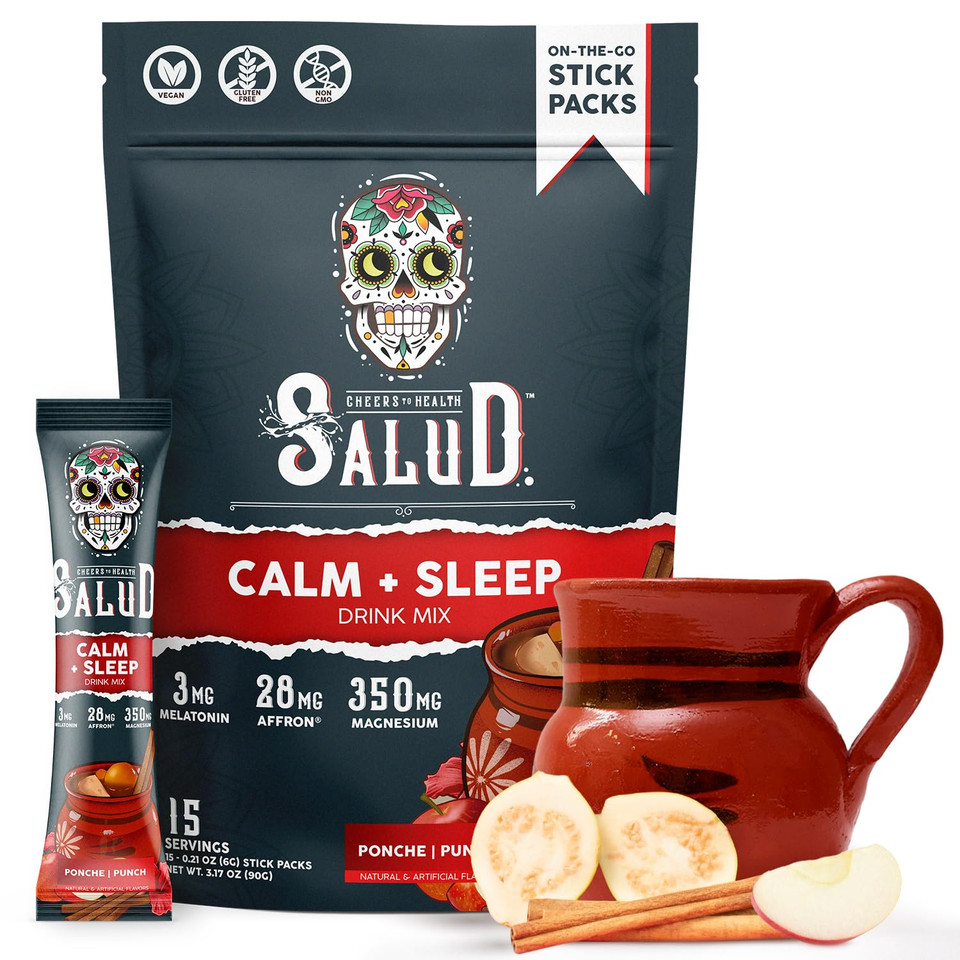 Salud 2-In-1 Sleep Aid + Calm Drink Mix, Prickly Pear Flavor, Melatonin, Magnesium, Saffron Extract, L-Theanine, Non-Gmo, Gluten Free, Vegan, Low Calorie, 1G Of Sugar (15 Servings)