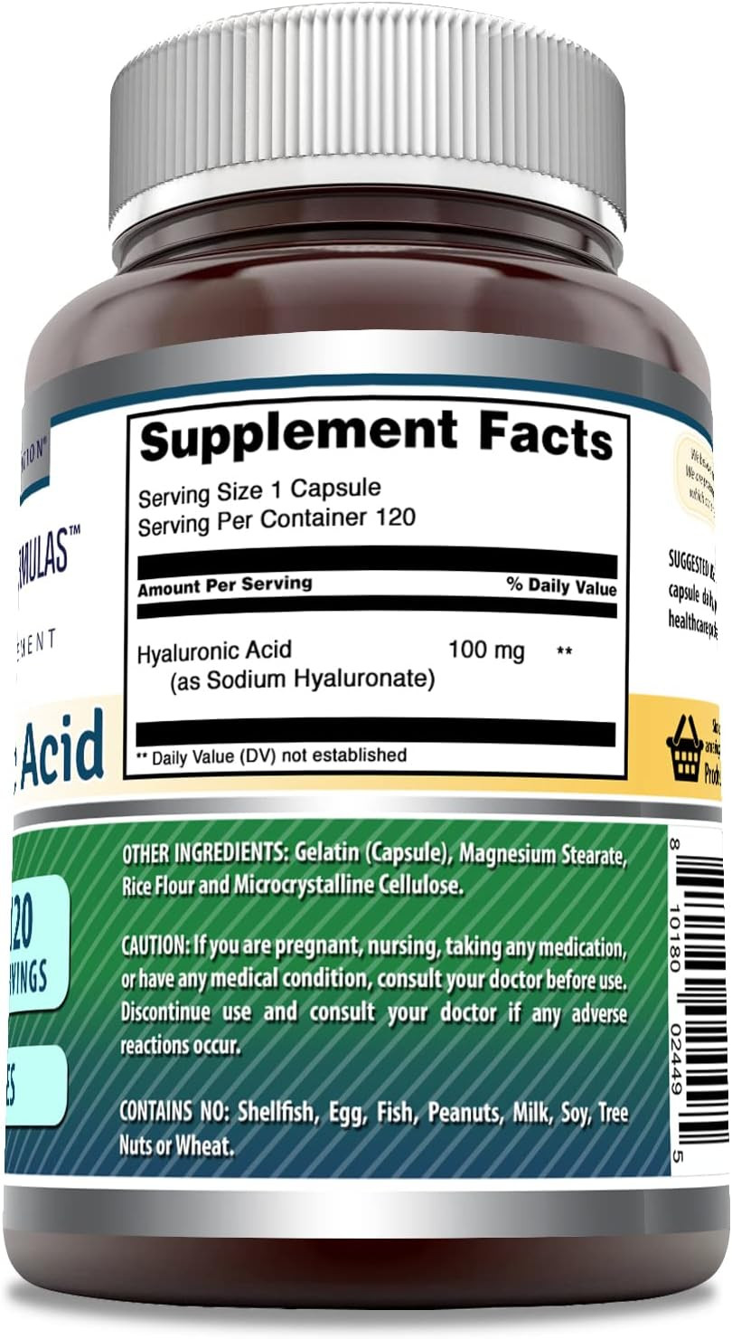 Amazing Formulas Hyaluronic Acid 100Mg 250 Capsules Supplement | Non Gmo | Gluten Free | Made In Usa