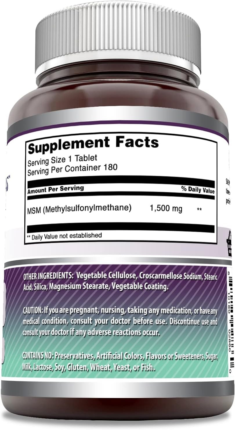 Amazing Formulas Msm 1500Mg 180 Tablets Supplement | Non-Gmo | Gluten Free | Made In Usa